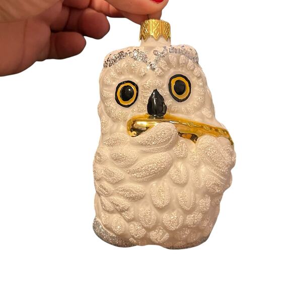 Firma Bilinski Handmade Polish Glass Snowy Owl Christmas Ornament - Picture 2 of 5
